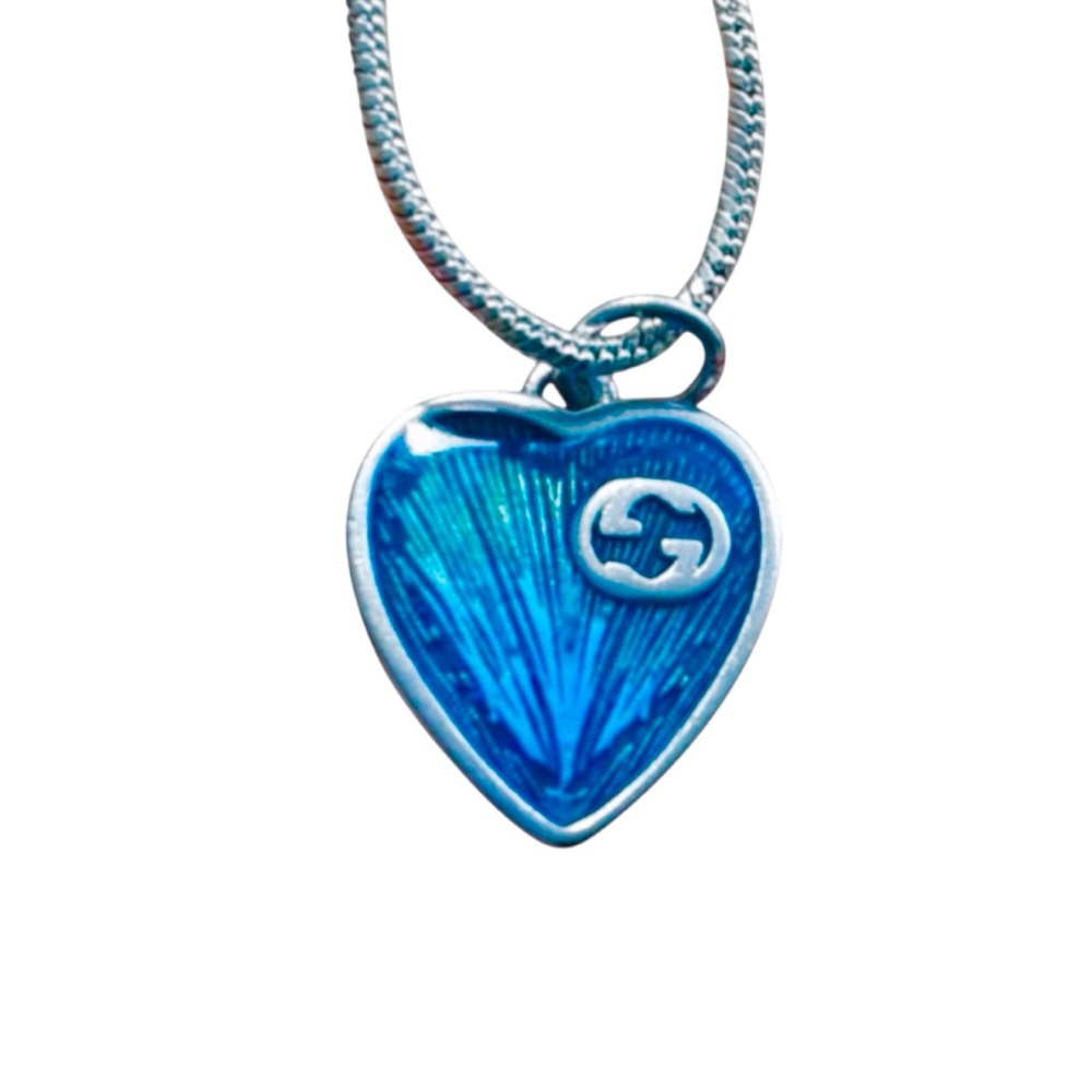 💕VINTAGE GUCCI 2-Piece Interlocking Gs & Bright Blue Heart Silver-Tone Hardware - Picture 5 of 13